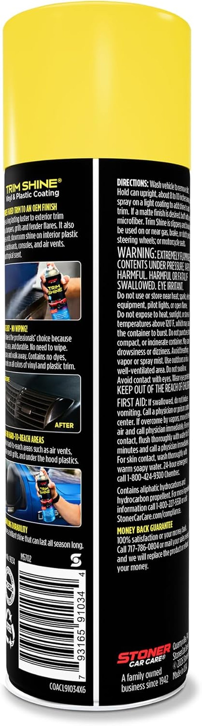 91034 Trim Shine Vinyl and Plastic Aerosol Protectant Coating for Automotive Interior and Exterior Restores OEM Finish and Color, Protects from Fading, 12 Oz, Pack of 1