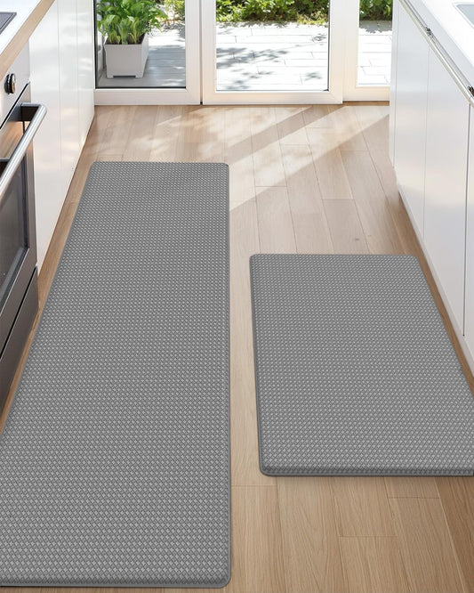 Color G Kitchen Rugs, Kitchen Rug Set 2 Piece Kitchen Runner Rug Kitchen Floor Mat, Cushioned anti Fatigue Kitchen Mat Non Skid Waterproof Comfort Standing Kitchen Rug, 17"X29"+17"X59", Grey