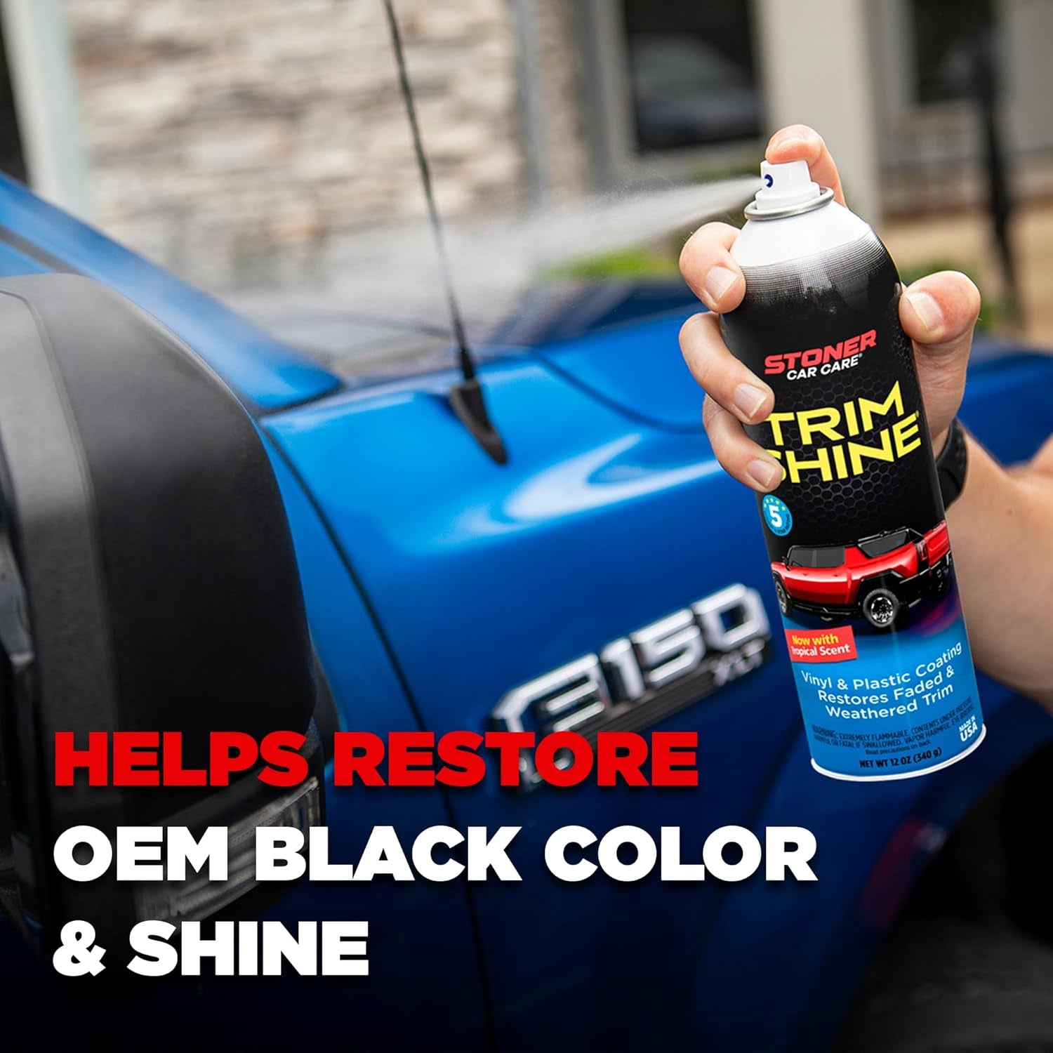 91034 Trim Shine Vinyl and Plastic Aerosol Protectant Coating for Automotive Interior and Exterior Restores OEM Finish and Color, Protects from Fading, 12 Oz, Pack of 1